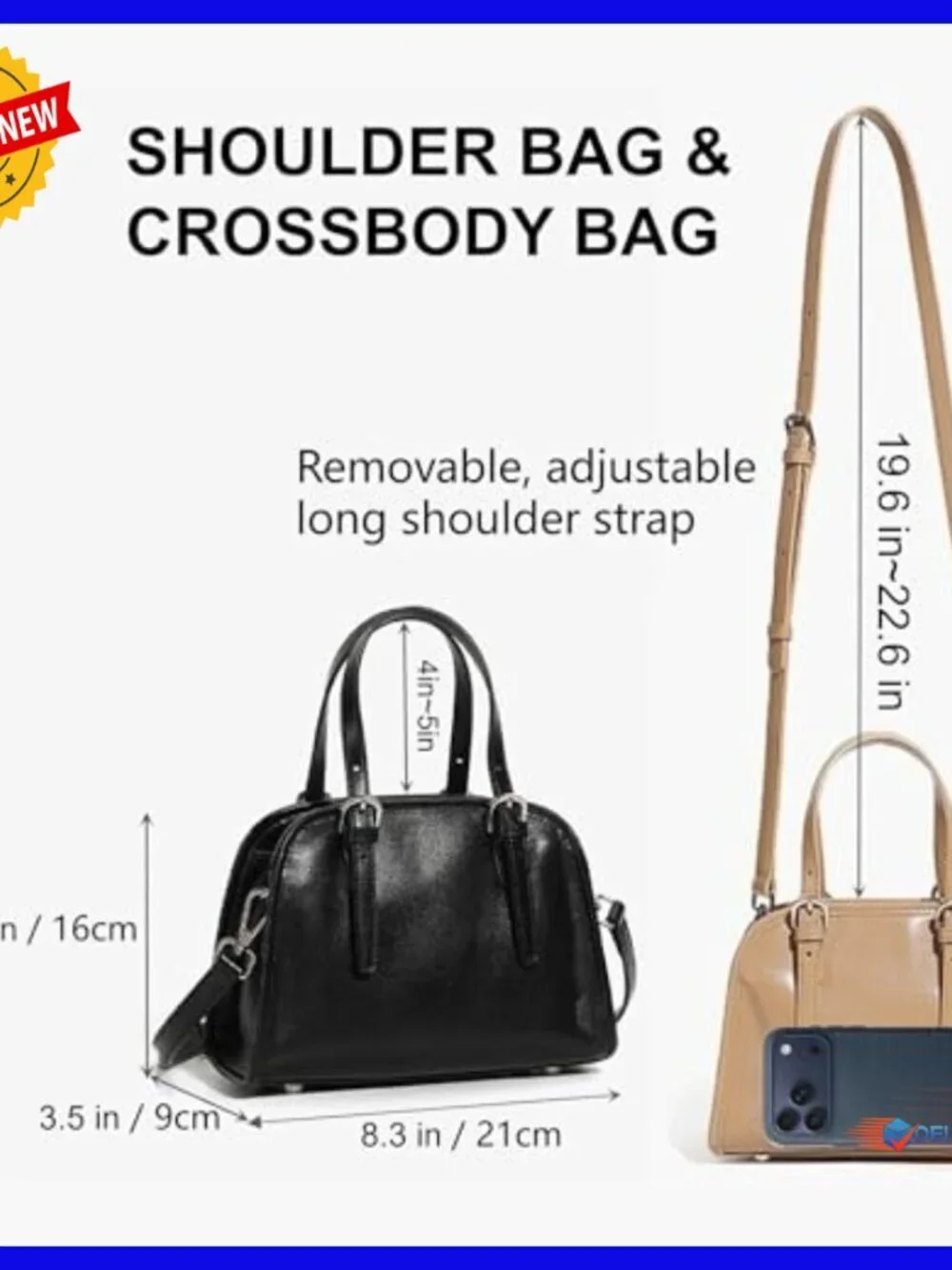 Genuine Leather Hobo Satchel Crossbody Bag Adjustable Strap Waterproof